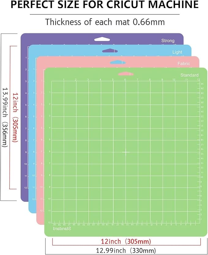 Gwybkq Cutting Mats 12x12 4 Pack, Compatible With Cricut Explore One/Air/Air 2/Maker 3/Maker Replacement Accessories (Standard,Light,Strong,Fabric) for Supply