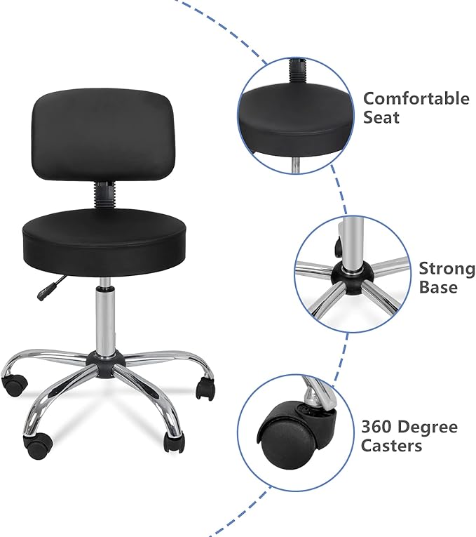 Nova Microdermabrasion Rolling Stool with Wheels Swivel Salon Stool Adjustable Drafting Tattoo Office Chair for Massage Bar Kitchen Spa Shop with Thick Cushion
