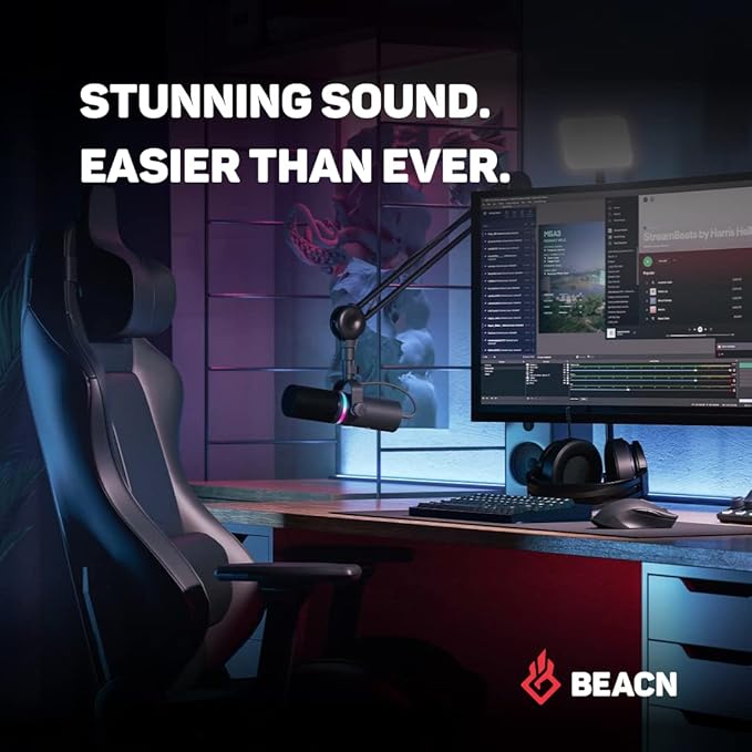 BEACN Dark Dynamic USB Mic for PC - Professional Microphone for Podcast, Gaming, Streaming - Studio-Quality Desk Mic for YouTube, Twitch, and Recording, Microphone for PC, Gaming & Streaming