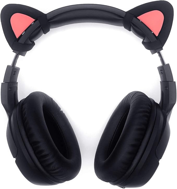 REEYEAR Cute Cat Ears Fits HypreX Cloud/Stinger/Cloud Flight Headsets, Universal Fit Lovely Kitty Adjustable Attachment Straps for Video Live Gaming Headphone, Black & Pink