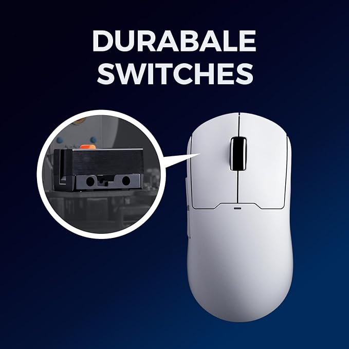 MCHOSE A5 ProMax Wireless Gaming Mouse, Symmetrical Design, 59 Grams, 1K Polling Rate, PAW3395 26K DPI Optical Sensor, 130 Hour Battery Life, Tri-Mode Connectivity - White