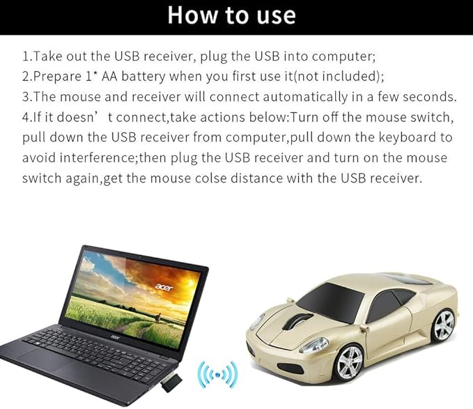 Jinfili car Mouse Wireless Computer Office Ergonomic Mice for Notebook Laptop Windows 1600DPI 2.4Ghz Blue Light