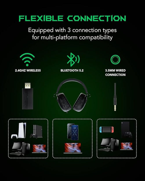 Black Shark Wireless Gaming Headset with Microphone, Bluetooth Xbox Headphone - Fast Connection, No Delay - 2.4GHz USB Headphone with Over Ear Memory Foam for PC, PS5, PS4, Xbox