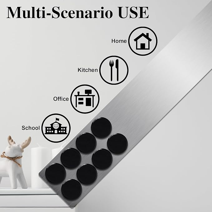 Lockways Magnetic Whiteboard Strip Set 4 Pieces 2 x 15 Inch Bulletin Board bar, Silver Stainless, Adhesive Backing Memo Board for Office, Magnetic Calendar, Photos, Name Cards & Papers