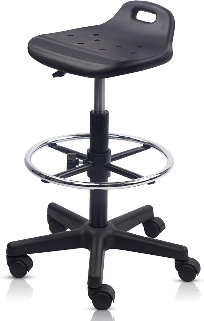 KLASIKA Drafting Chair with Back, Leather Rolling Swivel Stool with Adjustable Height and Footrest, Ergonomic Tall Standing Desk Office Chairs with Wheels for Home Work Shop Kitchen Bar, 4PK