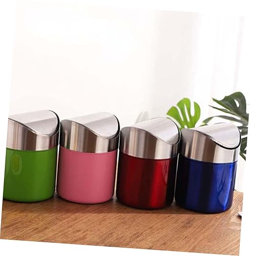Hemobllo Compact Stainless Steel Waste Basket Recycle Bin Trash Can for Bedroom Office Kitchen