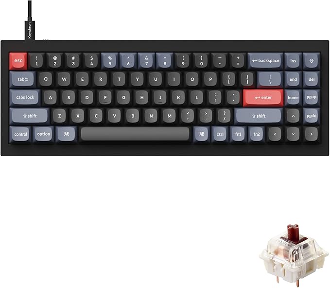 Keychron Q7 Wired Custom Mechanical Keyboard, 70% Layout QMK/VIA Programmable Macro with Hot-swappable Gateron G Pro Brown Switch Double Gasket Compatible with Mac Windows Linux (Black)