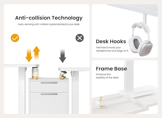 BANTI 55 × 24 Inches Standing Desk, Ergonomic, Electric Height Adjustable, Sit and Stand Up, Computer Office Desk with Splice Board, White Frame/Whitetop
