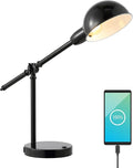 JONATHAN Y 20.25" Black Vintage Industrial Iron Adjustable Task Lamp with USB Charging Port for Office Desk, Metal Yellow Dome Shade, LED Bulb Included JYL7123A