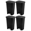 Sterilite 11.9 Gallon Rectangular Step On Kitchen Plastic Indoor Wastebasket with Wide Opening Lid and Comfort Handle for Home, Black (4 Pack)