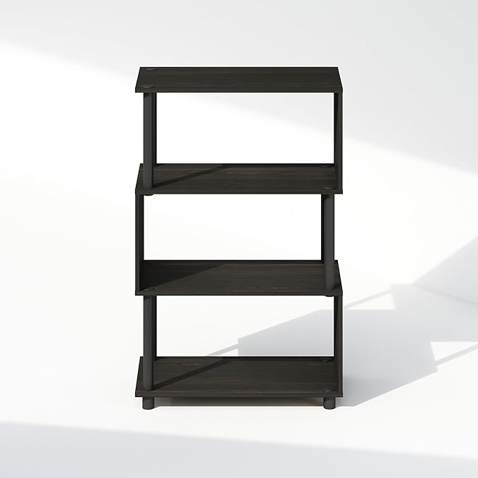 Furinno Reed Book Shelf, 4-Tier Bookshelf with Open Shelf, Geometric Bookcase with S-Shaped Frame, 11.8 x 23.6 x 36.5, for Living Room, Bedroom, Home Office, Espresso