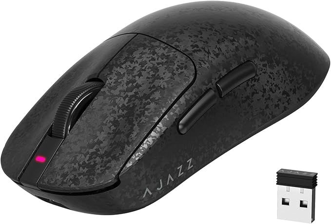 A.JAZZ Ajazz AJ199 Wireless Gaming Mouse Ultra-Lightweight 55g Tri-Mode Connection 24000 DPI PAW3311 Sensor Carbon Fiber Shell 500mAh Battery 1K Polling Rate Durable & Anti-Slip Design Black
