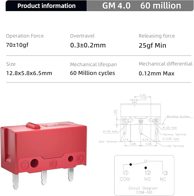 KAILH GM4.0 GM8.0 Micro Switch 60M 80MLife Gaming Mouse Micro Switch 3 Pin Black Mice Left Right Button GM 4.0 8.0 (Black 10pcs GM8.0)