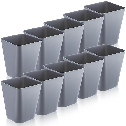 Amyhill 10 Pcs Small Trash Can 2 Gallon Plastic Garbage Can Small Waste Basket for Bathroom Office Living Room Kitchen Bedroom Home Under Desk (Grey)