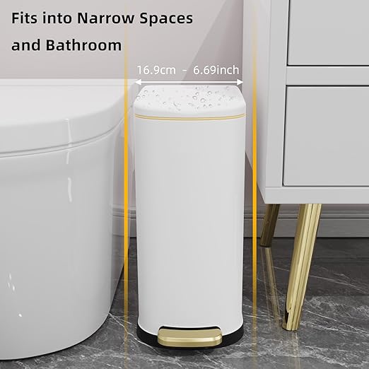 KSSKSS Slim Stainless Steel Desk Wastebasket – White (2.6 Gal, Pack 2)