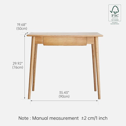 100% Solid Oak Wooden Desk Home Office Desk Mid Century Modern Writing Computer Desk with Drawer for Home Office 35"