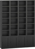 RALGEND 7-Tier Tall Narrow Bookshelf with Door Set of 4, 70.9 Inches CD DVD Slim Media Tower Rack with Storage Cabinet, Adjustable Shelves, Skinny Bookshelf Display Bookcase for Home Office, Black