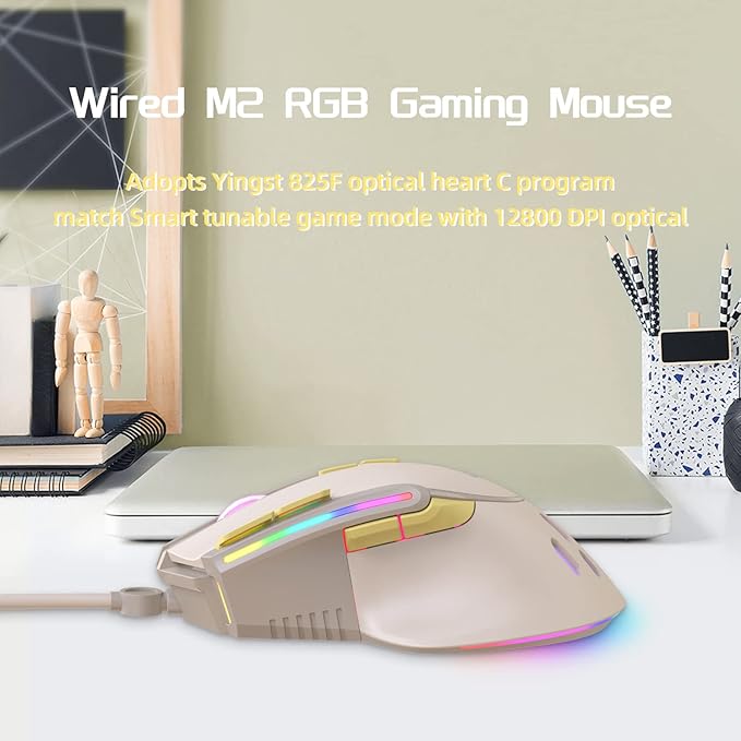 MAGIC-REFINER M2 Wired Gaming Mouse with 6 Types RGB Backlit High Precision Adjustable 12800DPI,PC Gaming Macro Programming Mouse Conform Right Hand Engineering USB Plug Play for Laptop Mac（Milkshake）