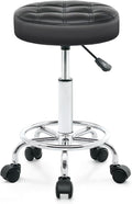 Rolling Stool with Wheels - Swivel Small Office Chair with Footrest, PU Leather Shop Stool for Office Spa Studio Lab Counter Salon Home Work Bar Kitchen Shop Teach Medical Facial, Black