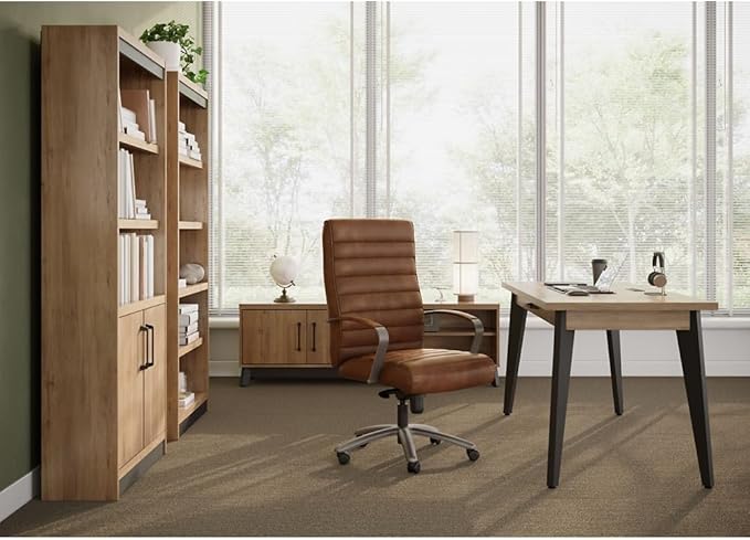 NBF Writing Desk and Low Credenza w/Storage Set Monarca/Black Base, Features Adjustable Shelves, Pencil Drawer, and Bookcases for Office Storage