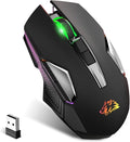 FELICON Wrieless Gaming Mouse, Silent Rechargeable Optical Sensor 3 Level DPI Computer Mice, Computer Wrieless Mouse with 7 Color LED Light for Windows/Mac/Linux/PC/Laptop(Black)
