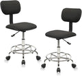 KLASIKA Low Wide Rolling Swivel Stool with Backrest, Adjustable Height Salon Chair Stools with Footrest for Spa Tattoo Office Desk Massage Task Lash Barber Facial, Black 2PK