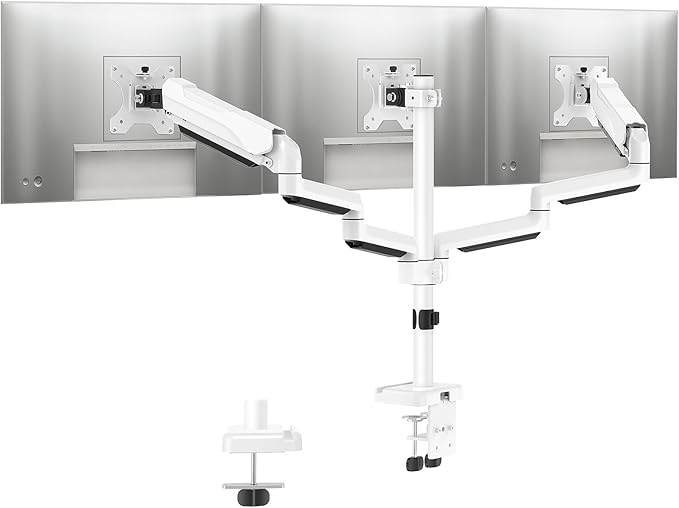 MOUNTUP Triple Monitor Stand Mount - 3 Monitors Desk Mount for Computer Screens Up to 27 inch, Triple Monitor Arm, Heavy Duty Monitors Stand, Each Arm Holds 4.4-19.8 lbs, White