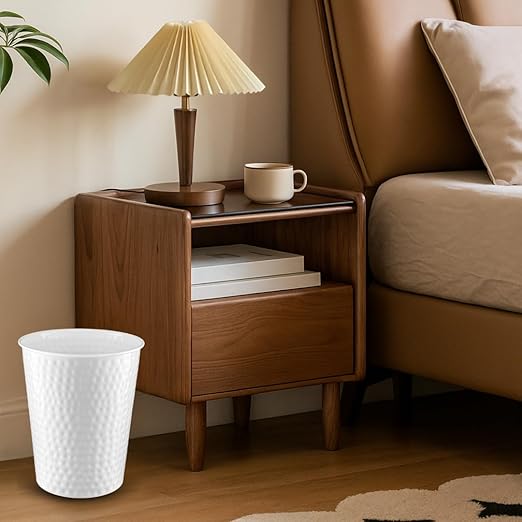 Monarch Abode Hand Hammered Metal Desk Wastebasket – White
