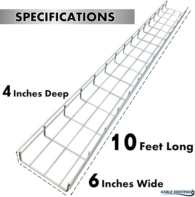 Kable Kontrol Stainless Steel Cable Tray Bulk Pack – 60 Pcs - 10 Feet Long - 6" W, 4” D – Wire Mesh Tray Cable Management Rack Cords Organizer Cable Basket, NEC Approved for Network, Fiber Optic