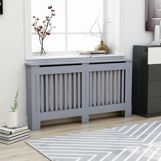 MDF Radiator Cover Cabinet Shelf, Heater Heating Side Stand Radiator Cover Living Room Furniture Decor, Anthracite 59.8"x7.5"x32.1",-448