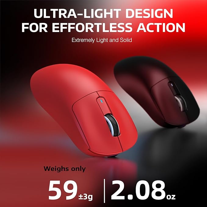 MANBASNAKE Attack Shark X3 Pro 4K/8K Hz Mouse, 59g Superlight BT/2.4G Wireless/Wired Gaming Mouse, PixArt PAW3395 Gaming Sensor, 26000 DPI, Programmable Buttons for Win11/Xbox/PS/Mac(Red)