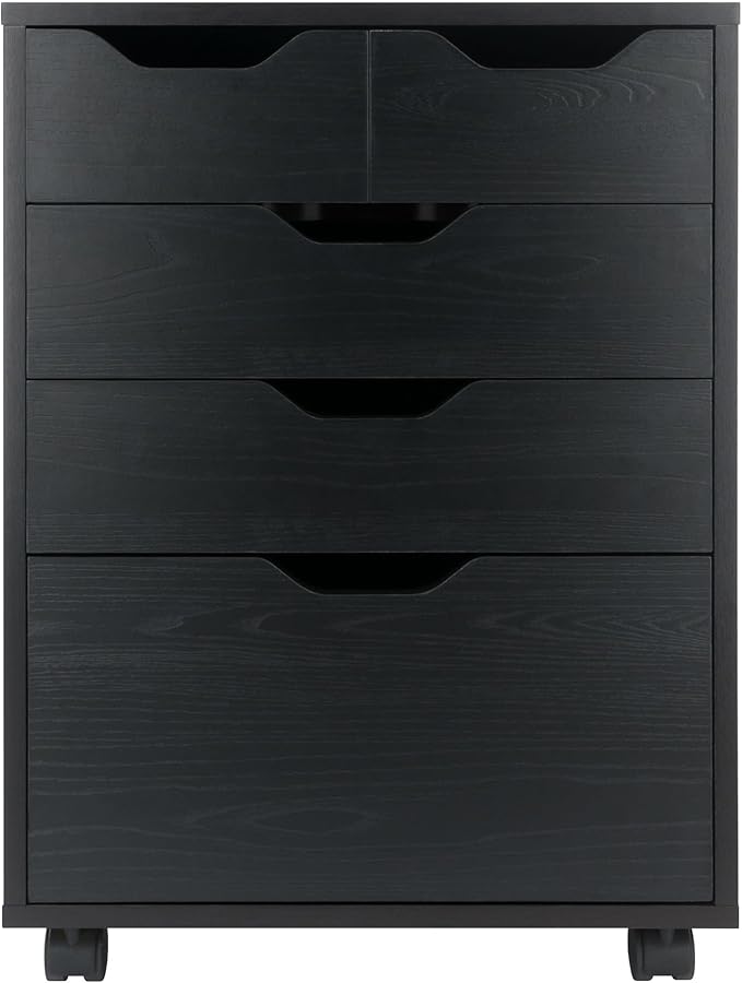Winsome Halifax Mobile Storage Cabinet with 5 Drawers in Black, Stylish & Functional Home Storage Cabinet for Filing, Kitchen Organization, Moveable Furniture for Office, Dorms, Apartments