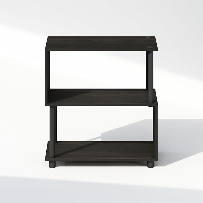 Furinno Reed Book Shelf, 3-Tier Bookshelf with Open Shelf, Geometric Bookcase with S-Shaped Frame, 11.8 x 23.6 x 25.4, for Living Room, Bedroom, Home Office, Espresso
