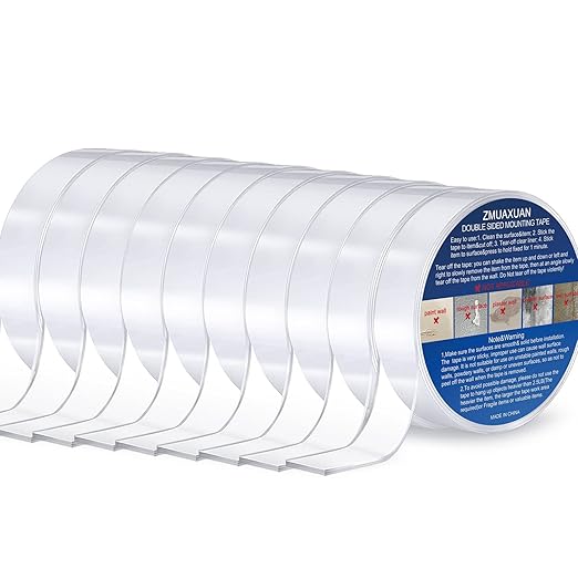 ZMUAXUAN 10 Rolls-9.85 FT Double Sided Mounting Tape Heavy Duty Removable,Clear Thick Nano Tape Adhesive Reusable,Wall Poster Picture Hanging Strips Putty, Sticky Tack Gel Glue for Hangers,Photo