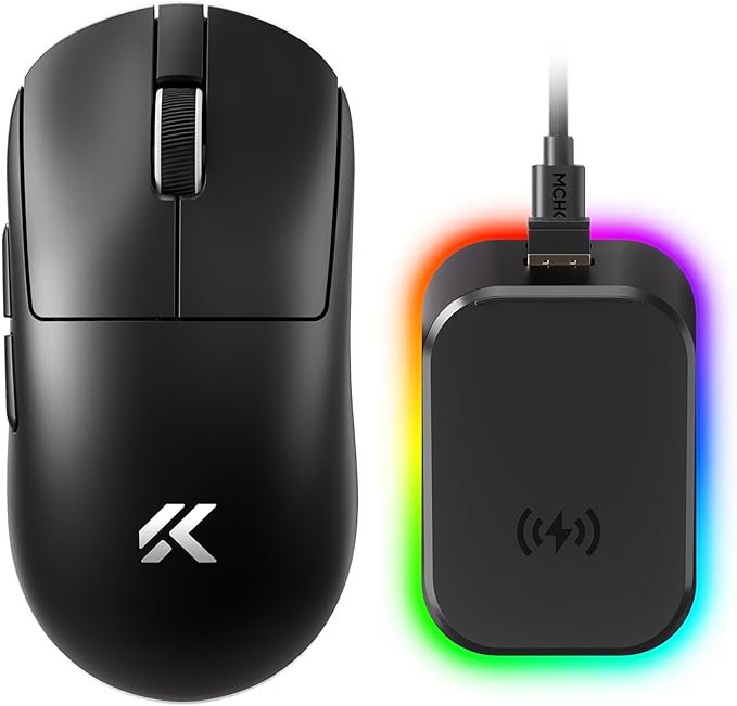 MCHOSE A7 V2 Ultra+ Wireless Gaming Mouse, Megnetic Charging Dock,Tri-Mode Connection, 59 Grams, PAW3950 TI 42K DPI Sensor, Wired/Wireless Dual 8K Polling - Black