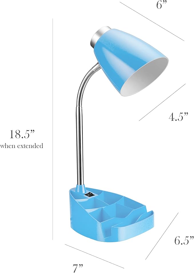 Simple Designs LD1002-BLU Gooseneck Organizer Desk Lamp with iPad Tablet Stand Book Holder, Blue