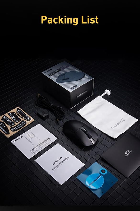 DAREU A950pro 4K Wireless Gaming Mouse:55g Ultra-Lightweight,4KHz Polling Rate,PAW3395 Optical Sensor,26K DPI,5 Programmable Buttons,Support 15min Fast Charging &Tri-Mode Connection (Black)