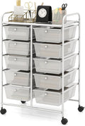Moccha 10-Drawer Rolling Storage Cart - Under Desk Storage Drawers with wheels for Craft Art Supply Paper Salon, Scrapbook Paper Tools, Mobile Utility Cart for Classroom, Clear
