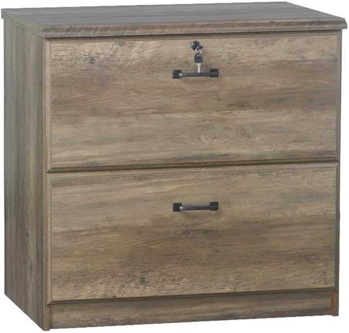 Pemberly Row Set of 2 Lateral Filing Cabinet & Executive Desk in Rustic Oak
