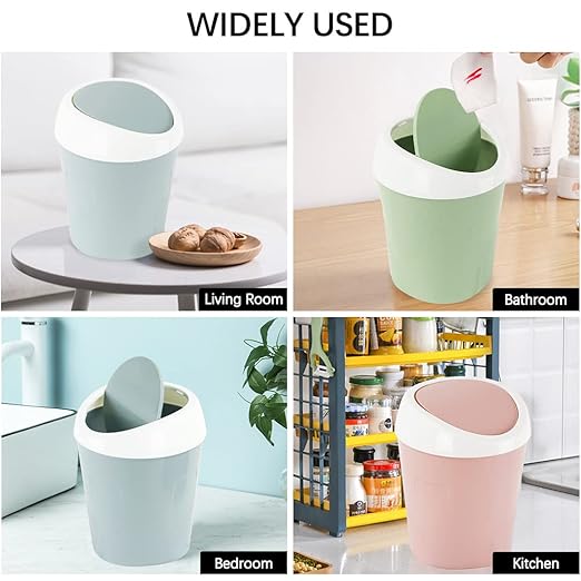 SITAKE 2 Pcs Plastic Mini Wastebasket Trash Can with 120 Trash Bags, Tiny Desktop Waste Garbage Bin with Swing Lid for Home, Office, Kitchen, Vanity Tabletop, Bedroom, Bathroom (Green + Pink)