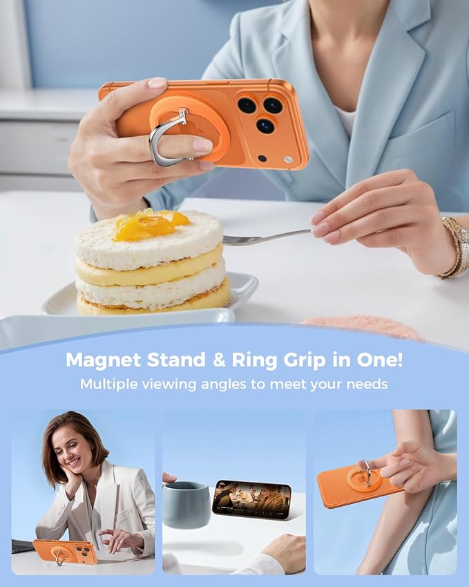 SUPERONE for iPhone 17 Magsafe Phone Grip, Adjustable Magnetic Phone Ring Holder Removable Phone Kickstand Compatible with Magsafe Accessories Only for iPhone 17 Pro Max 16 15 14 13 12 Series - Orange