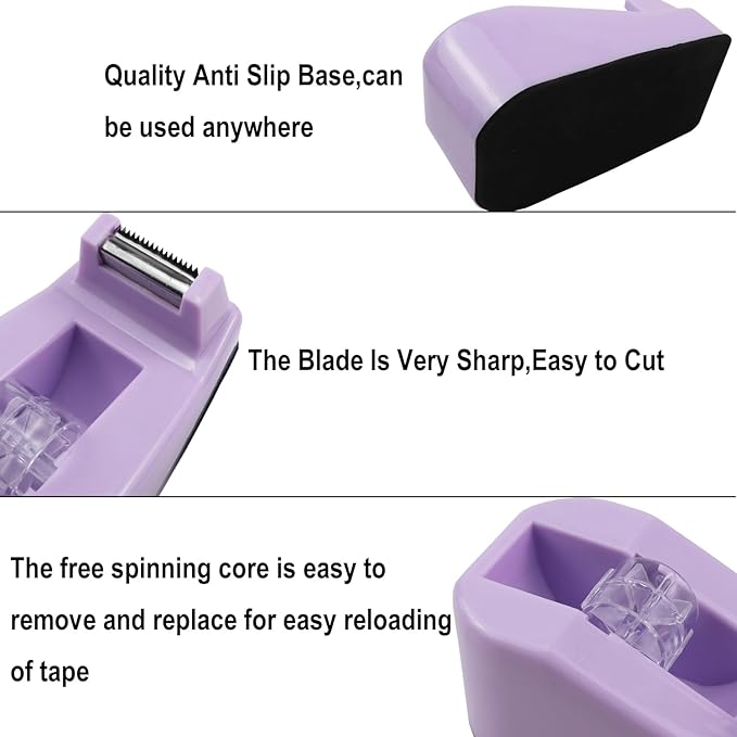 1Pcs Desktop Tape Dispenser,Adhesive Roll Holder with Weighted Nonskid Base,Office Tape Dispensers for School, Office and Home (Purple)