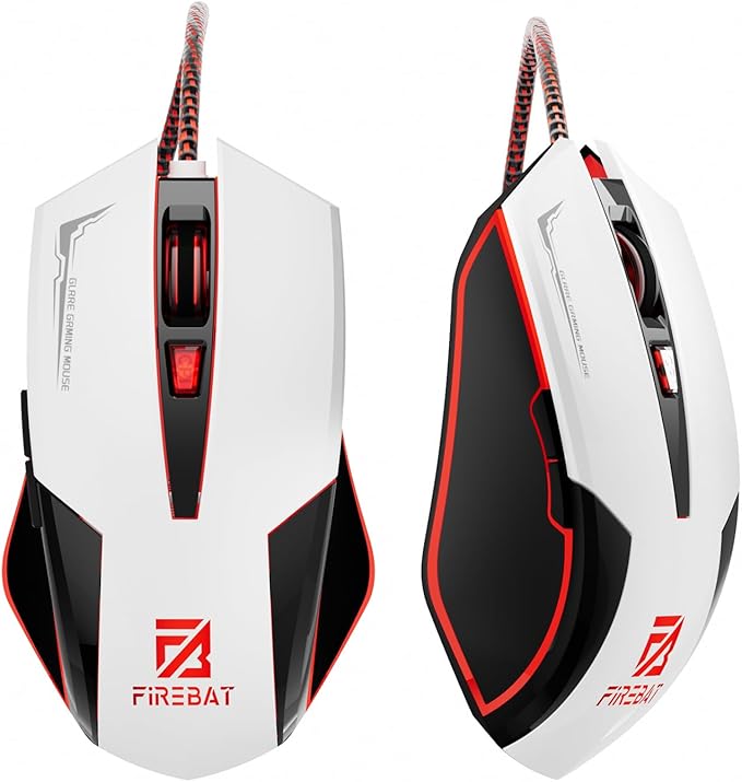 Wired Mouse for Computer and Laptop, Gaming Mouse RGB, Wired Optical Mouse with 6 Programmable Buttons & 7 Backlit Modes, USB Corded Mouse, Right or Left Hand Use - White
