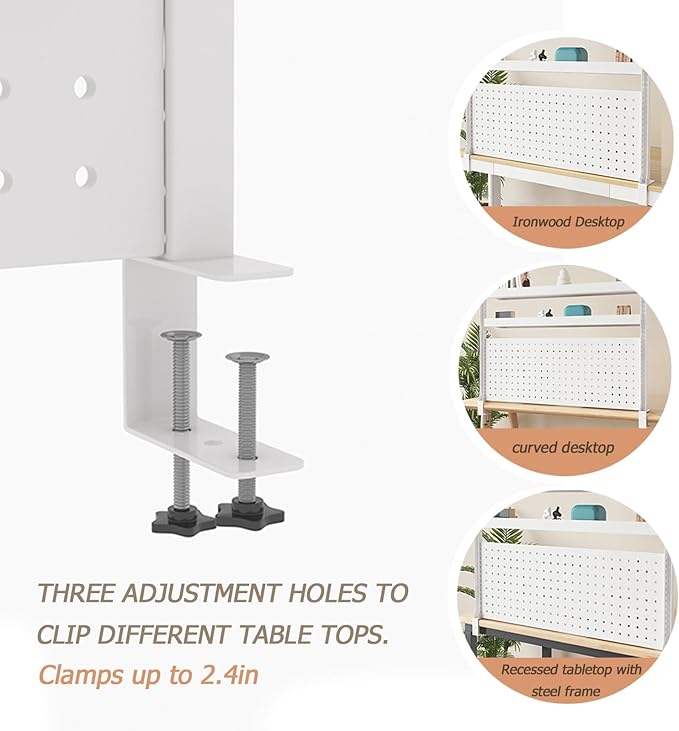 Clamp on Desk Organizer Shelf, Desk Extender with Pegboard, Gaming/Computer Desk Accessories with Shelf, Privacy Panel for Office, Clamp-on Desktop Shelving Syste (Black, Black, 47.0in/120cm)