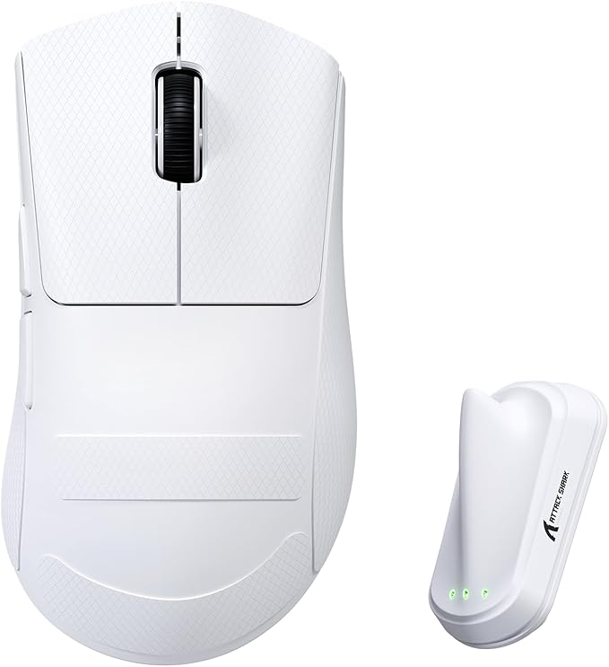 ATTACK SHARK V8 8K Wireless Gaming Mouse Whit 42000 DPI-PAW3950 MAX Sensor-59g Lightweight-Nordic54L15 MCU-400h Battery Life,Triple Modes,Gaming Accessories for PC/Laptop/Mac (White Griptape)