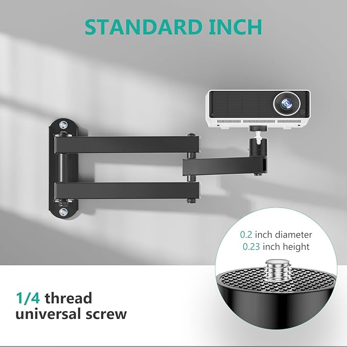 WALI Mini Foldable Projector Wall Mount with 360° Rotating Gimbal, Fully Adjustable Wall/Ceiling Mount Bracket for 1/4" M4 M6 Screw Projectors, Small Projector Holder up to 4.4lbs (1330LM-PM), Black
