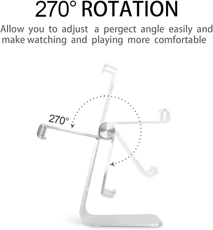 Phone & Tablet Stand Adjustable Multi‑Angle Aluminum Phone & Tablet Stand Adjustable Non‑Slip Dock/Cradle/Charging Station for Desktop, Bed, Kitchen, Office (Silver)