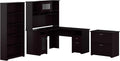 Bush Furniture L Shaped Desk with Hutch, 5 Shelf Bookcase and Lateral File Cabinet | Cabot Collection Corner Computer Table with Storage and Bookshelf | 60Wx23DX37W
