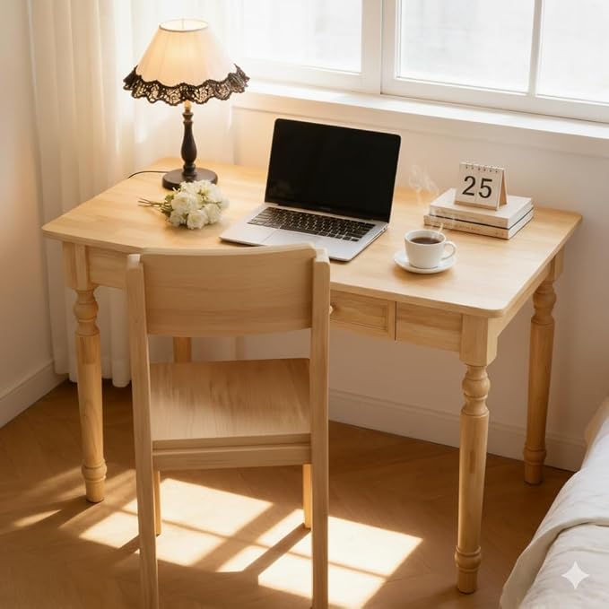 31.5in Country Desk and Chair Set, Home Office Computer Desk with Ergonomic Office Chair, Wooden Writing Desk Study Table, for Bedroom, Office or Student Workstation(Nature,31.5'' x 23.6'' x 29.5'')
