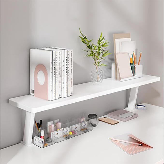 23.6x7.8in Clamp on Desk Shelf, Adjustable Desktop Organizer Extension Bookshelf Above Storage Rack Accessories Space Saving for Home Office Organization, White